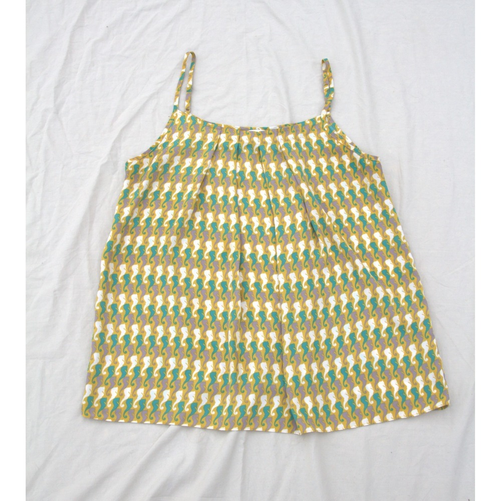 CAbi Women's Small Tank Top Seahorse Print Yellow Teal Sleeveless 100% Polyester